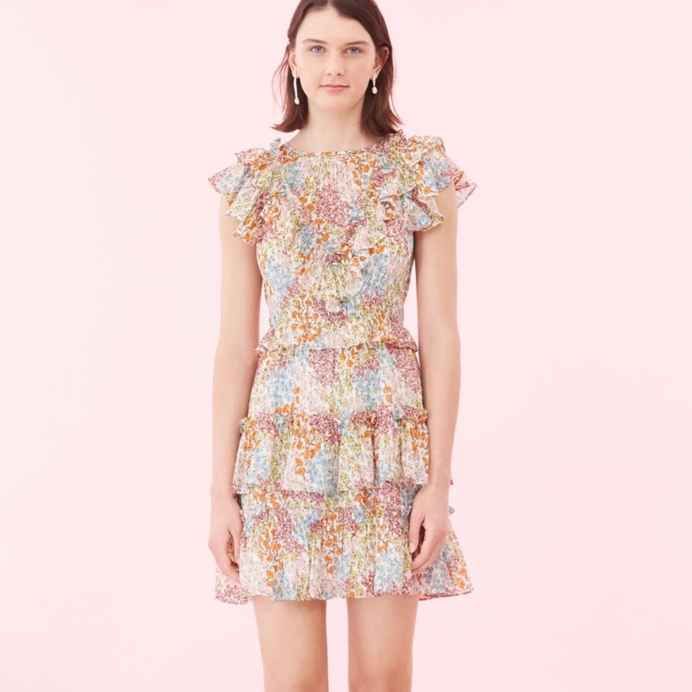 Rebecca Taylor Ava Ruffled Floral Silk Dress Sz 12